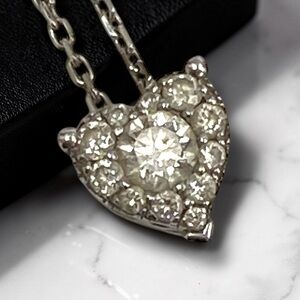 GORGEOUS 10k Italian White Gold Diamond Heart Slide Pendant Chain Necklace!